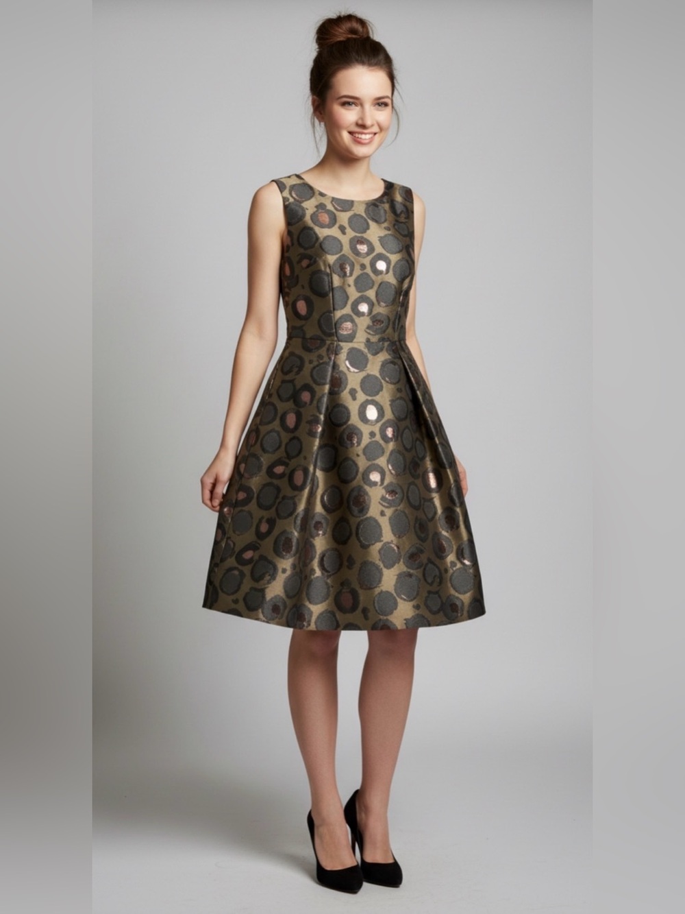 Luisa Cerano Urban Jungle Collection Metallic Leopard Jacquard Dress Size 14